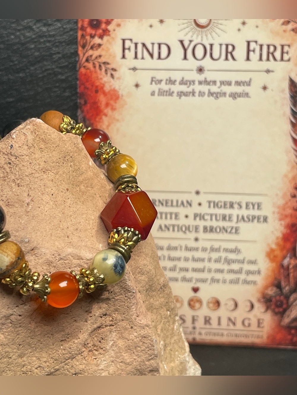 Carnelian Tiger’s Eye Hematite Gemstone Stretch Bracelet Boho Artisan Jewelry